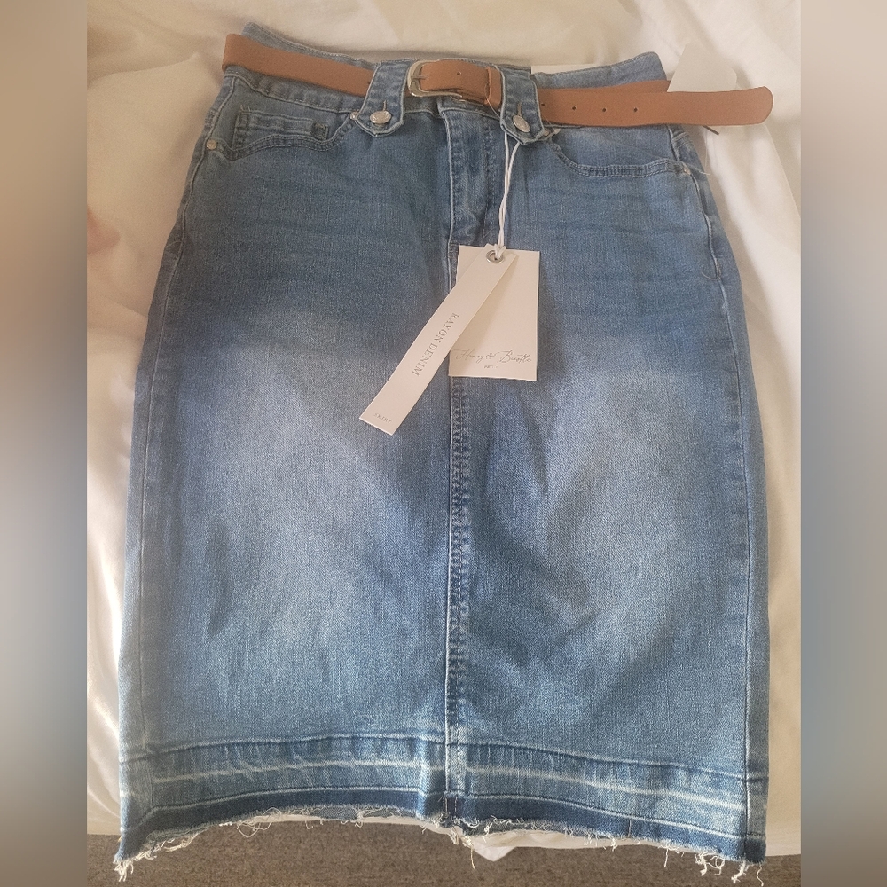 Denim Blue Skirt with Belt (PETITE)